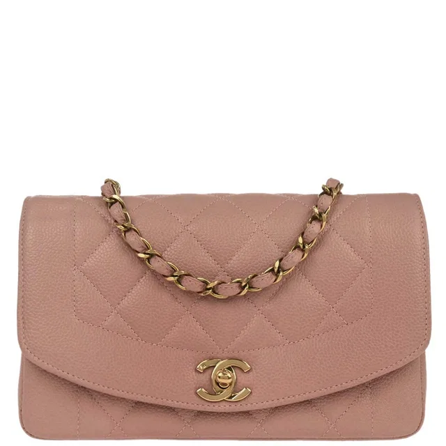Chanel 1994-1996 Pink Caviar Skin Small Diana Shoulder Bag in Pink Caviar leather from AMORE Vintage Tokyo