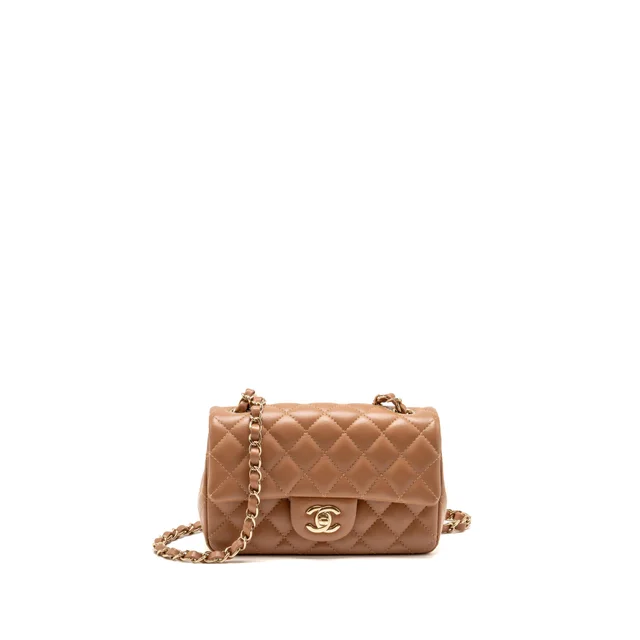 Chanel Mini Rectangular flap bag lambskin caramel LGHW (microchip) in Lambskin from EMIER