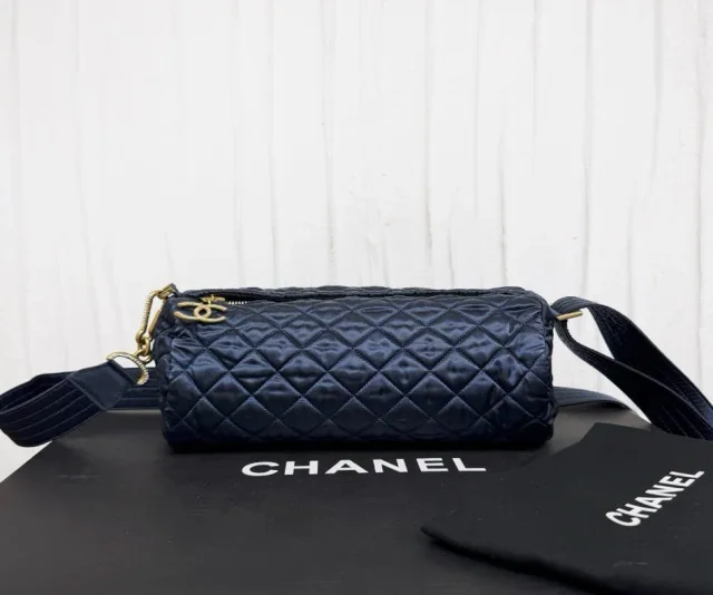 Chanel Deep Sea Blue Nylon Satin Bowling Ball with Diamond Buckle 28 (264 Opening) in Blue Nylon from Luxury Promise, photo 1 of 1