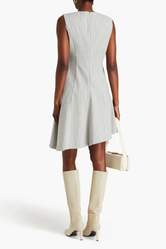 Derek Lam 10 Crosby Asymmetric Pinstriped Wool-Blend Dress in Light gray, photo 3 of 4 from THE OUTNET