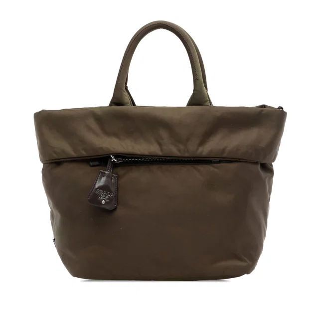 Brown Prada Tessuto Reversible Satchel in Brown Nylon from Designer Revival