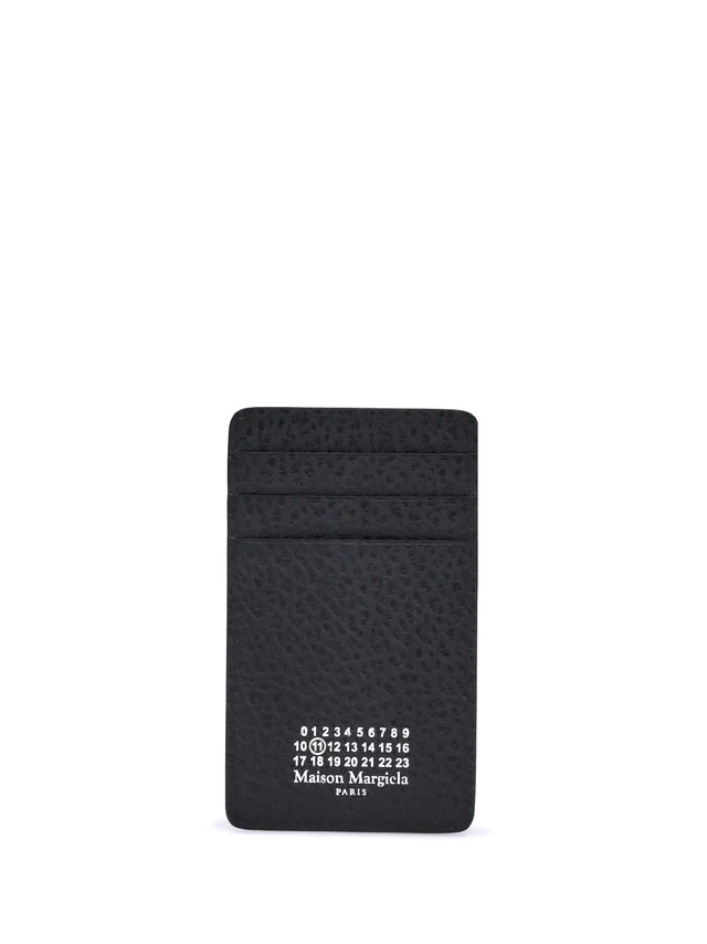Maison Margiela Logo-Print Grained Leather Card Case — Black Calf Bos Taurus Cases in Black Caviar leather from HEWI