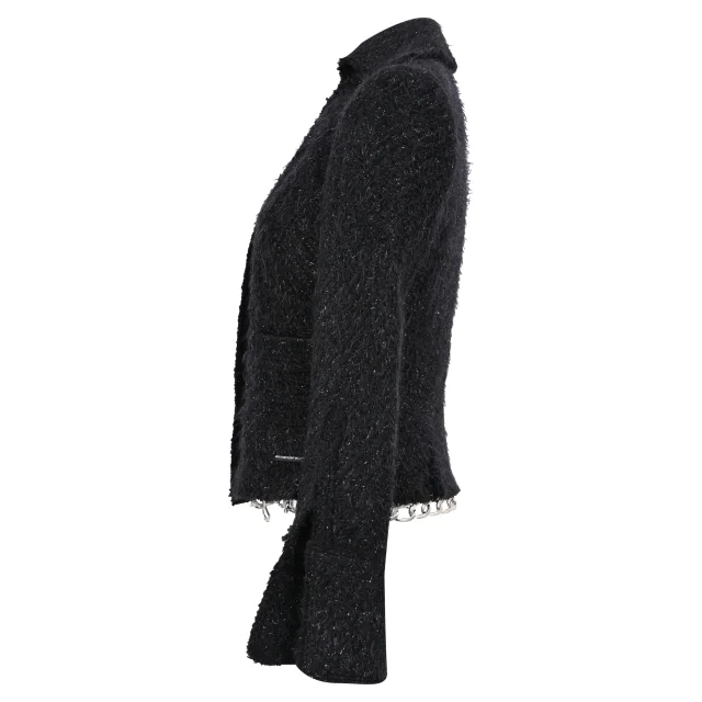 Alexander Wang Single-Breasted Tweed Blazer in Black Cotton in black, photo 2 of 5 from ShopSimon