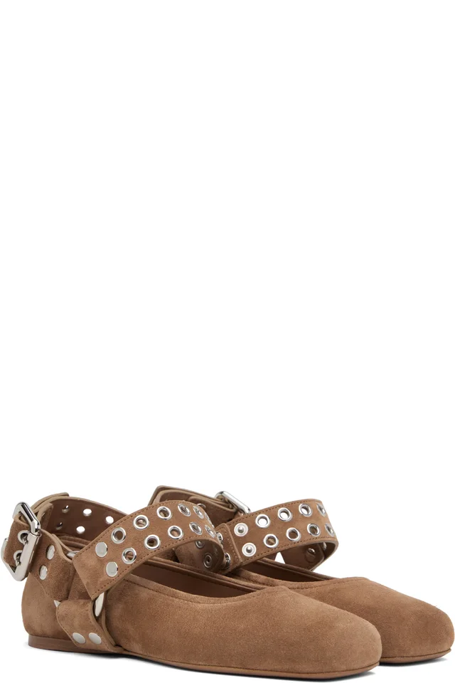 ALAÏA Brown Biker Ballerina Flats, photo 4 of 4 from SSENSE