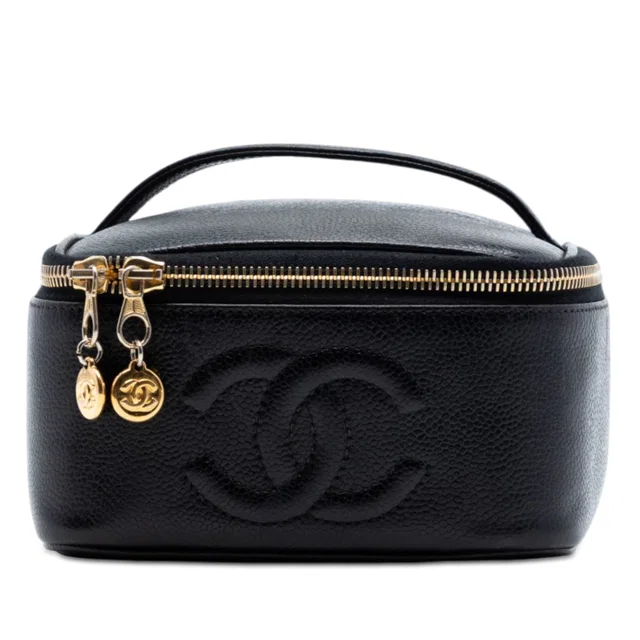 Black Chanel CC Caviar Vanity Case in Black Caviar leather from Designer Revival