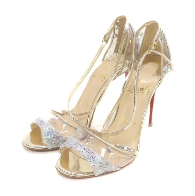 Christian Louboutin Size 35.5 Clear Sparkle Open Toe T-Strap Heel Sandal Pumps in Leather from Bagriculture