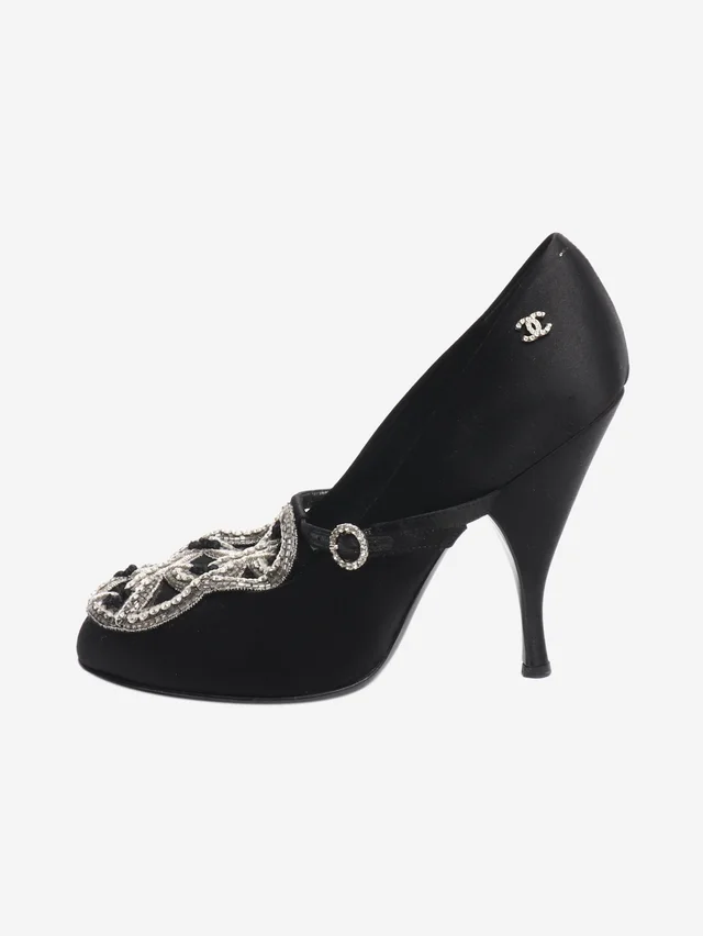 Chanel Black satin embellished pumps - size EU 37.5 in Black Satin from Sign of the Times