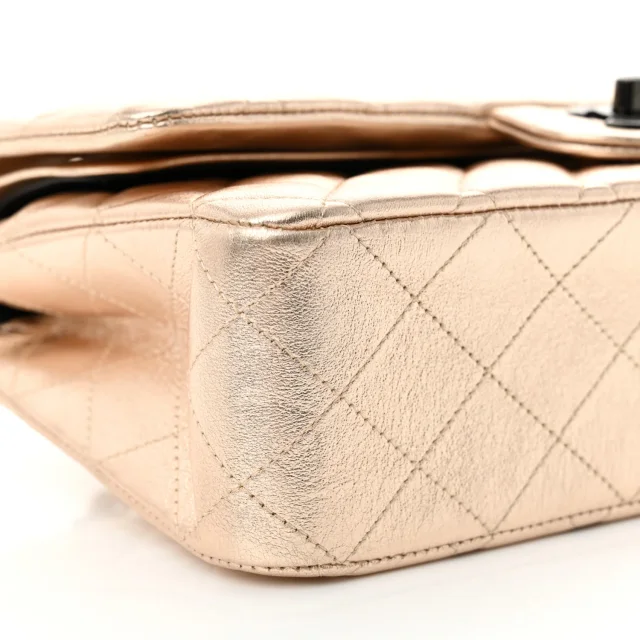 Chanel Metallic Lambskin Quilted Medium Double Flap Gold Black in Black Lambskin from FASHIONPHILE, photo 9 of 12