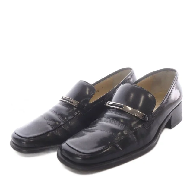 Gucci Loafers Chunky Heel Leather 37c Black in Black Leather from The Reluxe