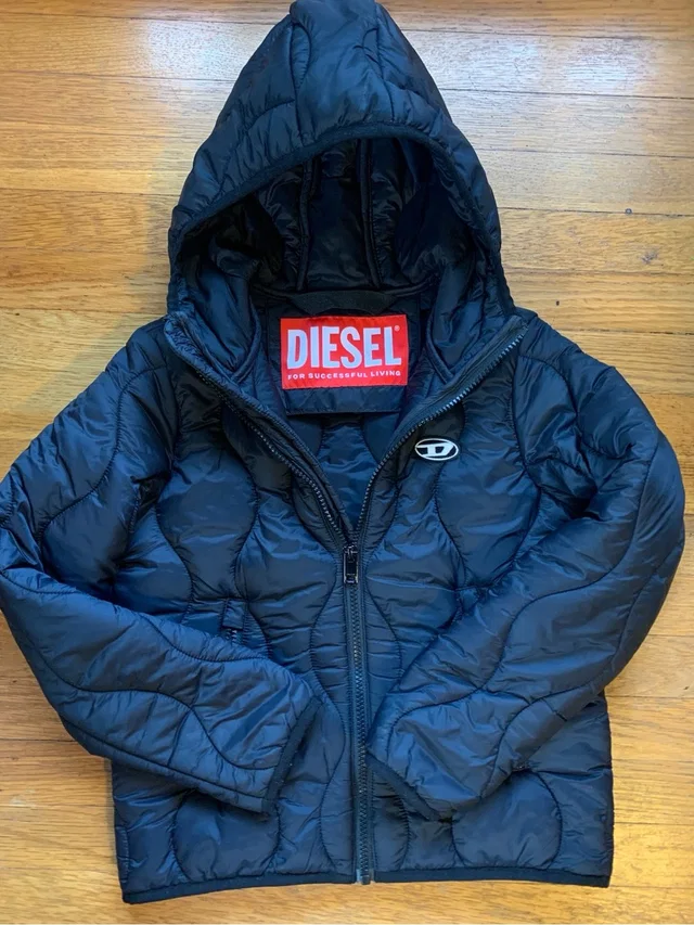 Diesel Kids Logo Printed Black Padded Puffer Jacket With Hood 8y 132cm in black from Poshmark