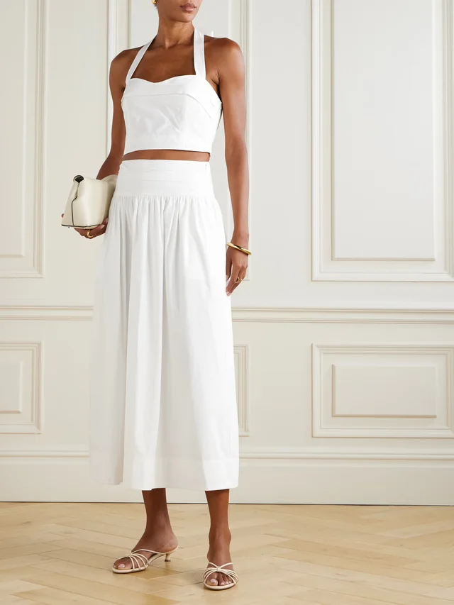 POSSE Rue pleated cotton-poplin midi skirt in White, photo 2 of 2 from NET-A-PORTER (Canada)