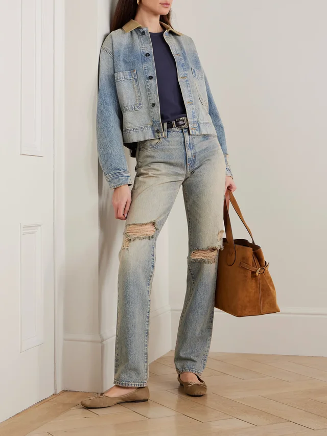 SLVRLAKE Thompson canvas-trimmed distressed denim jacket in Blue, photo 2 of 2 from NET-A-PORTER (Canada)