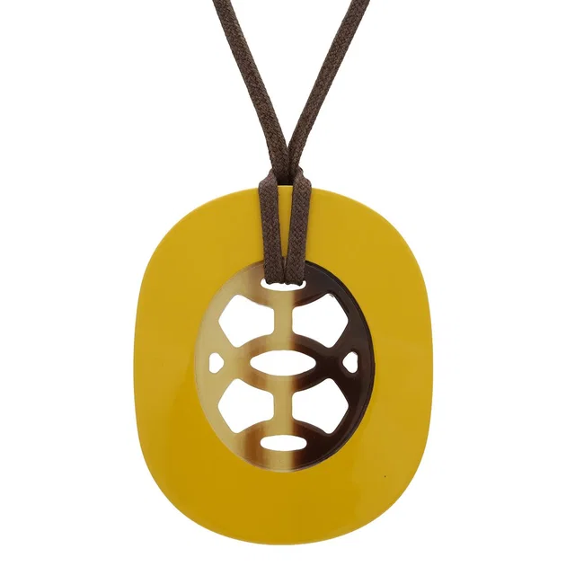 Hermès Lift PM Pendant Buffalo Horn Lacquer Yellow Brown in Brown from The Reluxe