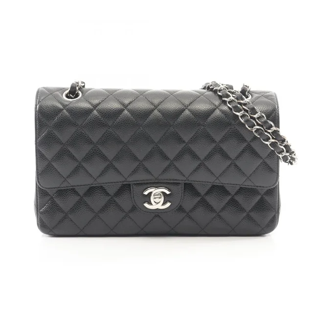 Chanel Shoulder Bag Quilted Double Flap Black Caviar Leather Chain in Black Caviar leather from The Reluxe