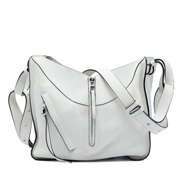 White LOEWE Small Grained Calfskin Hammock Bag Satchel in White Caviar leather from Designer Revival