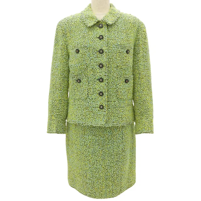 Chanel 1994 Tweed CC Mark Button Set-up #42 Green/Yellow/Multi in Green Tweed from VINTAGE QOO TOKYO