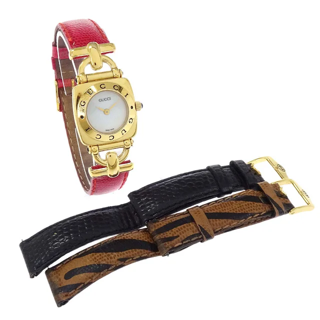 Gucci 6300L Quartz Watch Horsebit Change Belt SS Embossed Leather in Leather from AMORE Vintage Tokyo