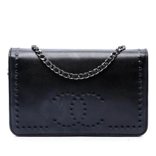 Black Chanel CC Embossed Lambskin Wallet on Chain Crossbody Bag in Black Lambskin from Designer Revival