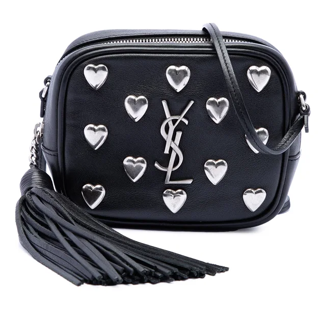 Black Saint Laurent Studded Calfskin Monogram Heart Blogger Crossbody in Black Calfskin from Designer Revival