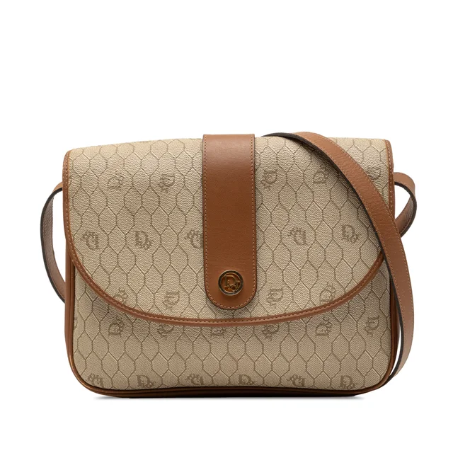 Beige Dior Honeycomb Coated Canvas Crossbody in Beige Coated canvas from Designer Revival