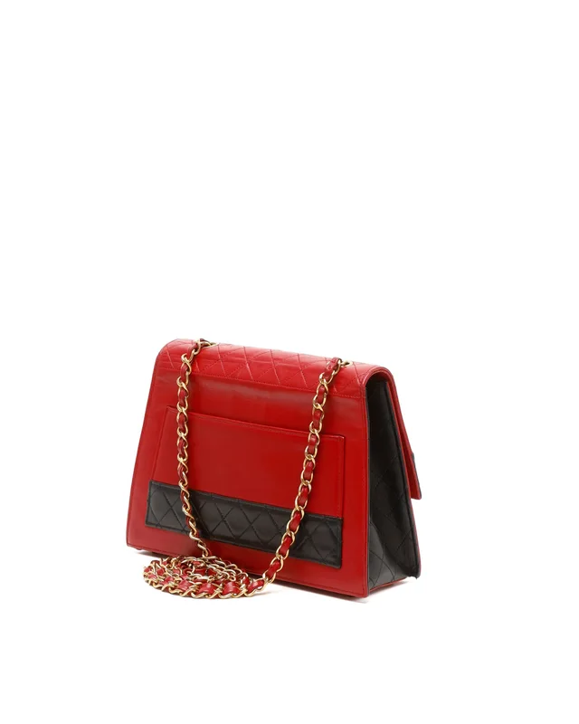 Chanel Leather Turnlock Chain Shoulder Bag (Red/Black) in Black Leather from A Retro Tale, photo 3 of 10