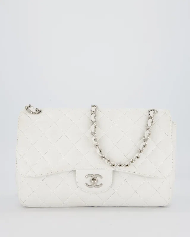 Chanel Jumbo Classic Double Flap Bag in White Caviar leather from Sellier