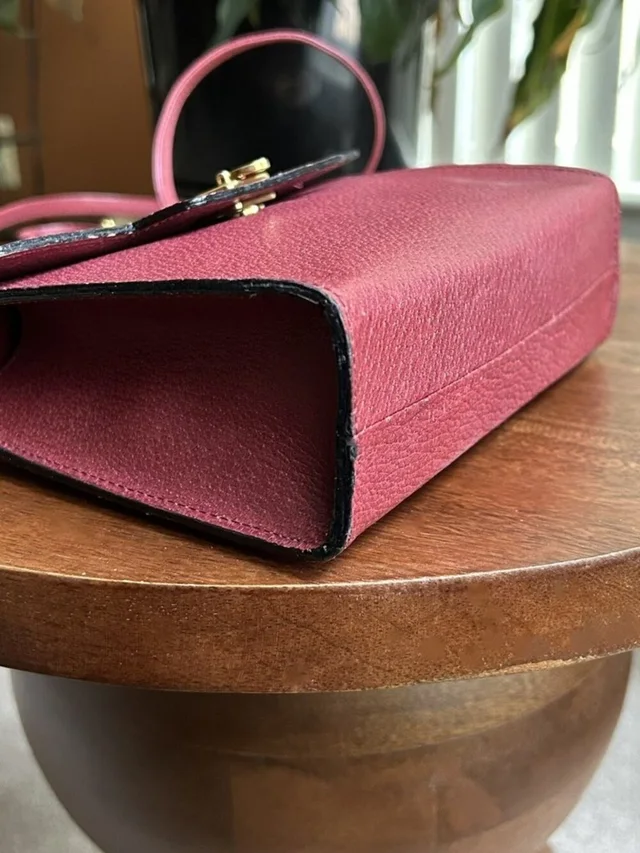 Valentino Garavani Double Strap Textured Leather Shoulder Bag, Burgundy in gold|red Leather from Poshmark, photo 14 of 15