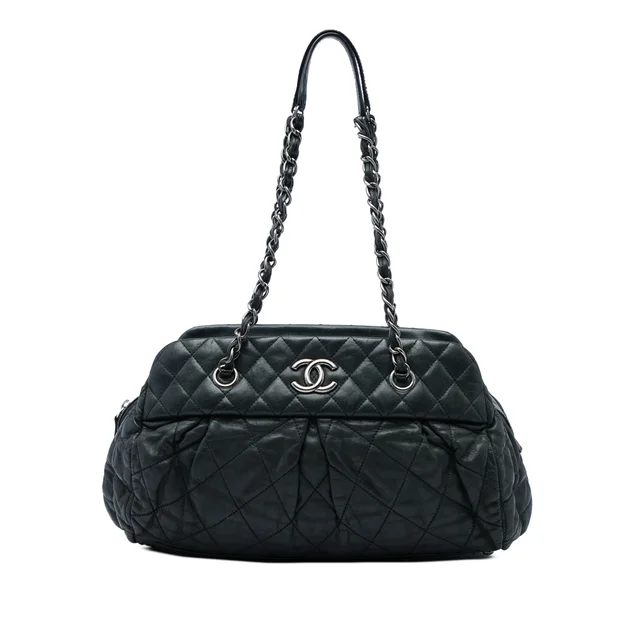 Black Chanel Quilted Iridescent Calfskin Chic Quilt Bowling Bag in Black Calfskin from Designer Revival