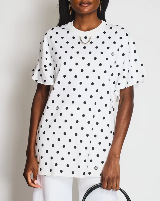 Louis Vuitton White Polka Dot Short Sleeve T-Shirt with Logo Print and Chain Detail Size XXL (UK 16) in White from Sellier