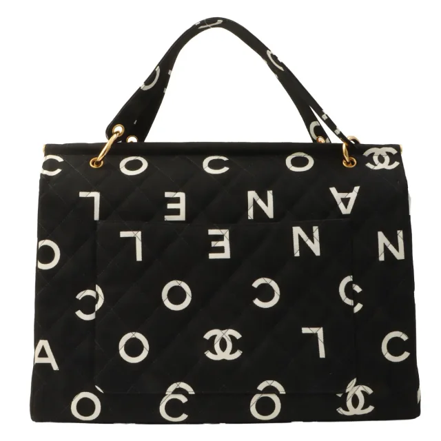 Chanel Circa 1997 Canvas CC Mark Logo Print Tote Bag Black/White in Black Canvas from VINTAGE QOO TOKYO, photo 3 of 11