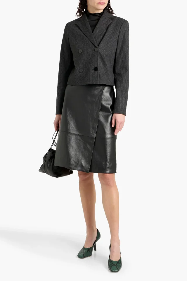 Theory Pinstriped Twill Double-Breasted Jacket in Grey, photo 2 of 4 from THE OUTNET