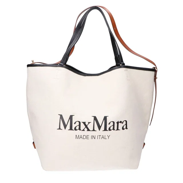 Max Mara Logo Canvas Leather 2-Way Tote Bag in Canvas from The Reluxe