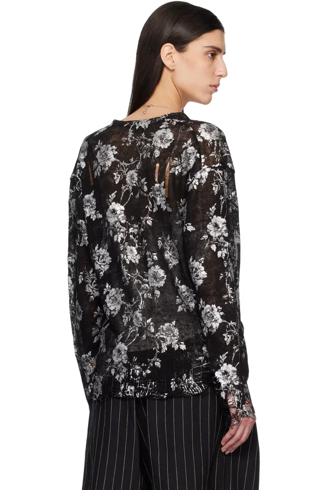 R13 Black Printed Boyfriend Cardigan, photo 3 of 4 from SSENSE