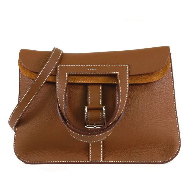 Hermès Halzan 31 Silver Taurillon 2-Way Shoulder Bag in Silver from The Reluxe