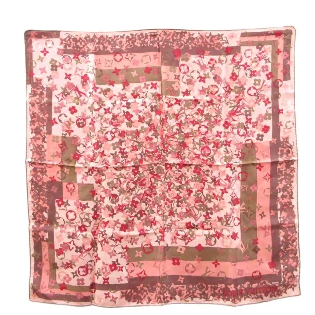 Louis Vuitton Monogram Print Carre Silk Scarf Pink in Pink Silk from The Reluxe