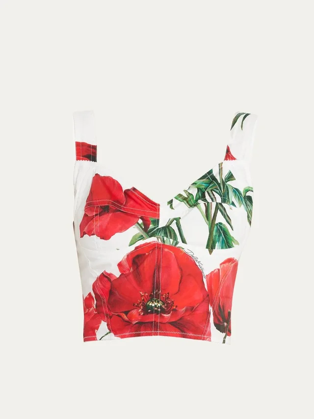 Dolce & Gabbana White Crop Top With Red Floral Print in red|white from Poshmark