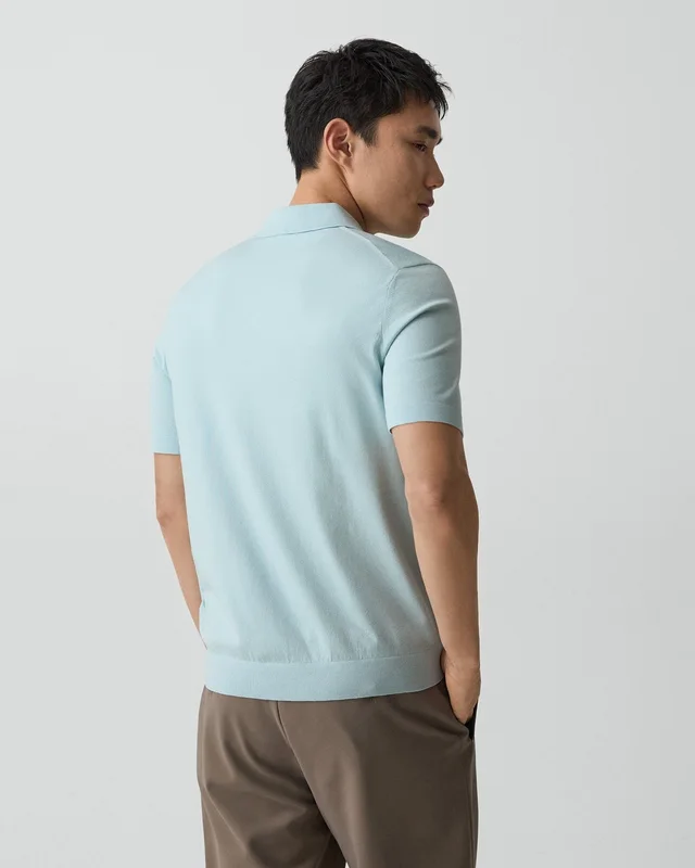 Theory Soris Polo Shirt in Light Bilen in LIGHT OCEAN AIR 62% Viscose, 38% Polyester; Exclusive Of Elastic, photo 10 of 12 from Theory