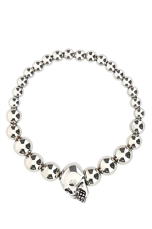 Alexander McQueen Beaded Silver-Metal Bracelet — Silver Bracelets in Silver from HEWI