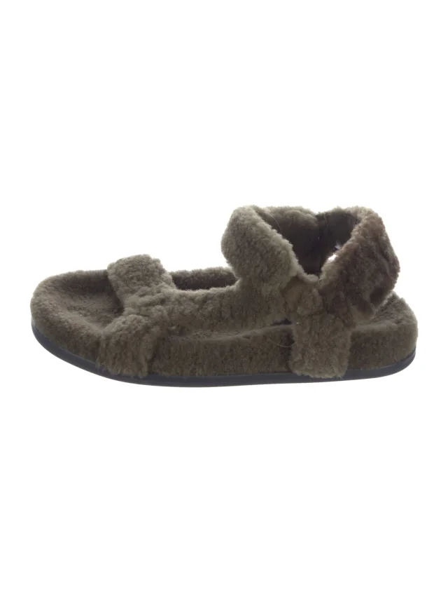 Fendi Zucca FF Logo Shearling Espadrilles in green from The RealReal