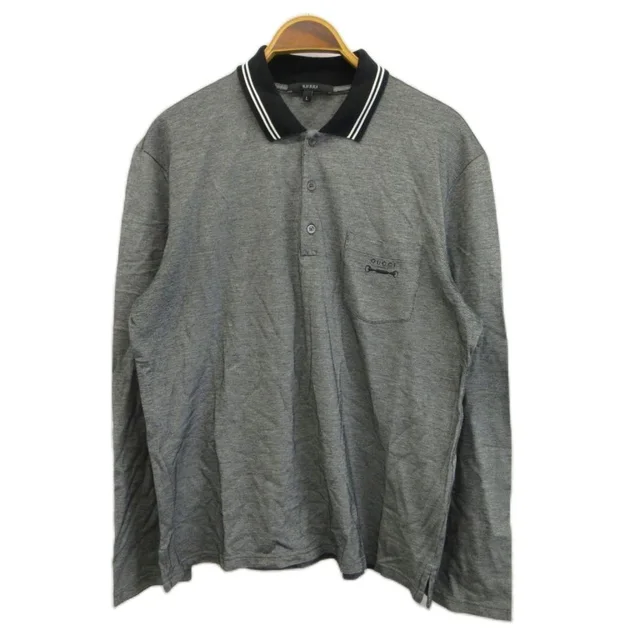 Gucci Polo Shirt Long Sleeve Black Embroidery Pocket Ribbed Collar NP in Black from The Reluxe