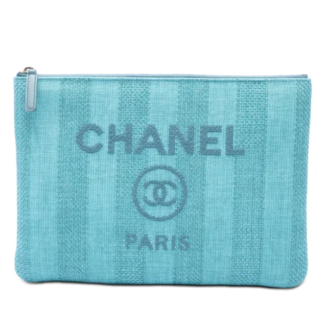 Blue Chanel Medium Tweed Deauville O Case Clutch in Blue Tweed from Designer Revival