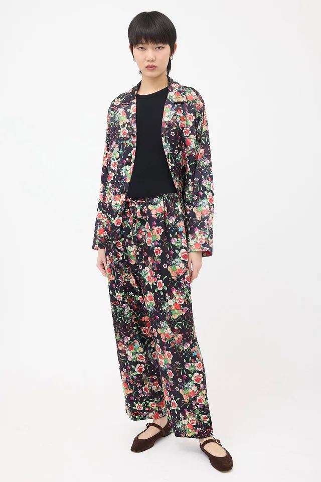 Comme des Garçons FW 2020 Silk Floral Trousers in Silk from VSP Consignment, photo 2 of 2
