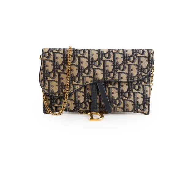 Dior Long Saddle Wallet on Chain in Canvas from The Purse Affair
