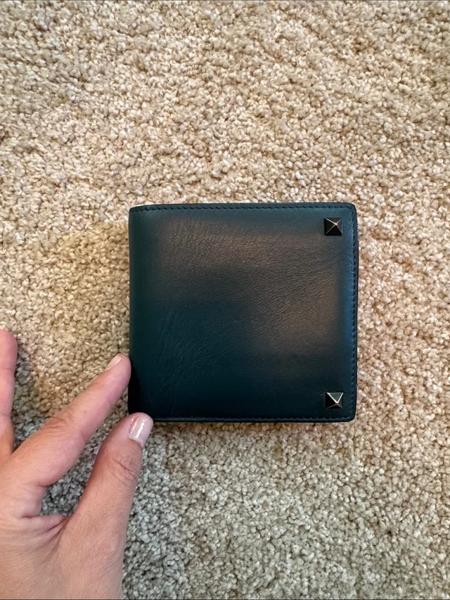 Valentino Garavani Teal Blue Leather Bifold Rockstud Fold Wallet in green|blue Leather from Poshmark