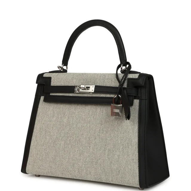 Hermès Kelly Sellier 25 Ecru & Black Toile H Canvas and Black Swift Palladium Hardware in Black Swift leather from Madison Avenue Couture, photo 2 of 2