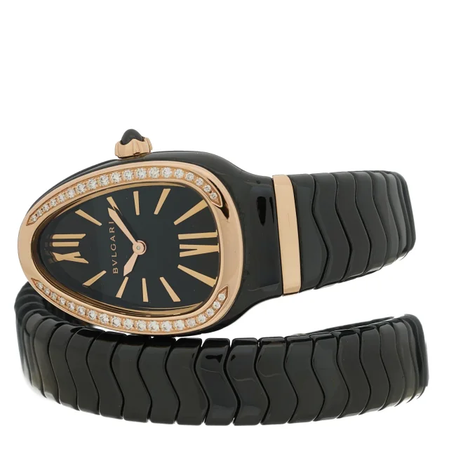 Bvlgari 18K Rose Gold Ceramic Diamond Bezel 35mm Serpenti Tubogas Quartz Watch Black in Black Ceramic from FASHIONPHILE, photo 2 of 5