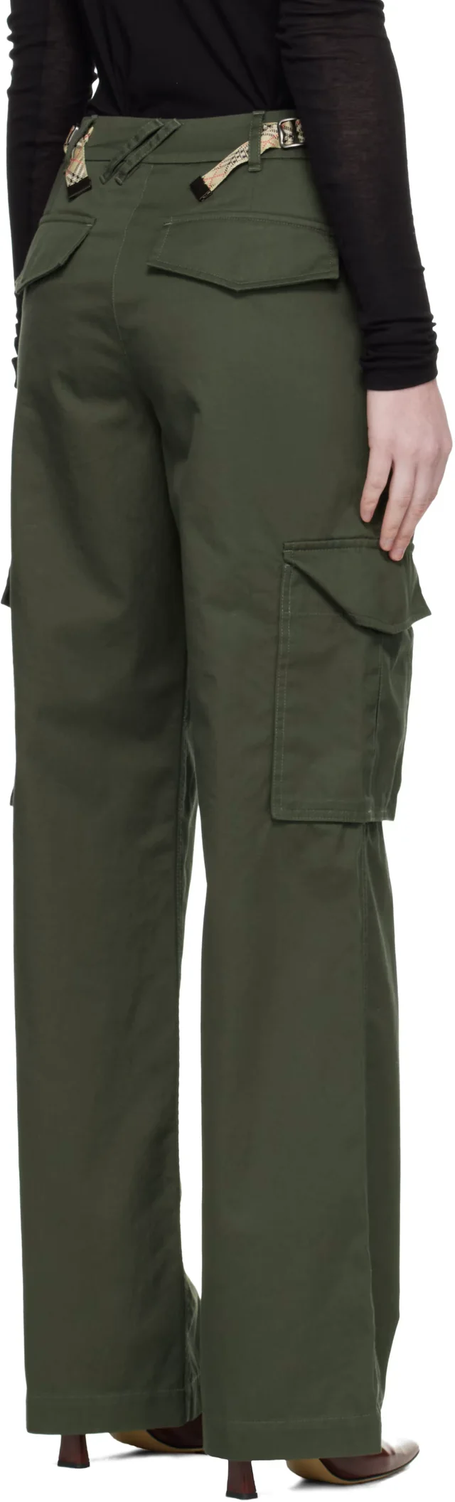 Burberry Khaki Check Trim Gabardine Cargo Pants, photo 3 of 4 from SSENSE