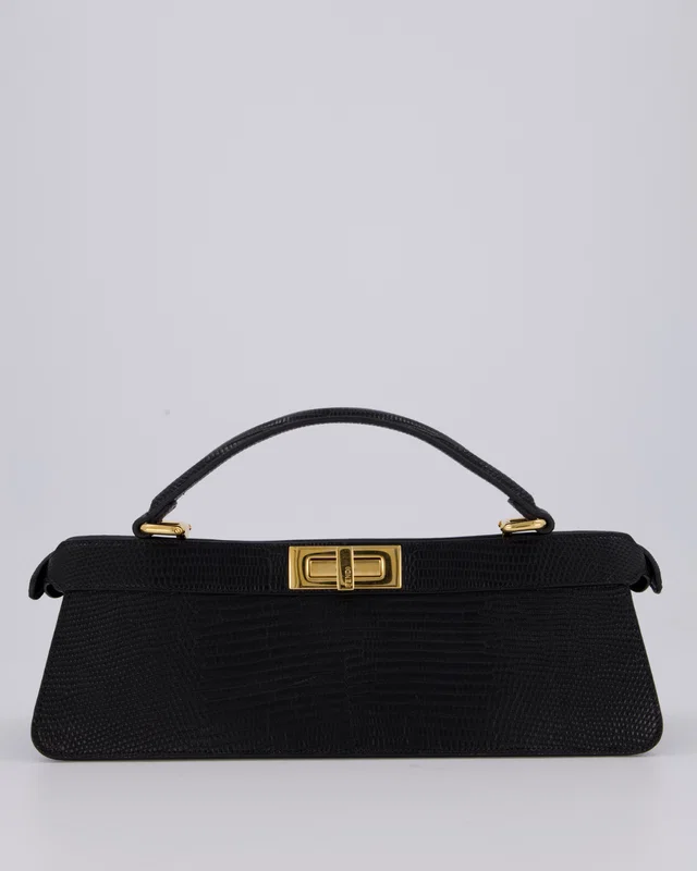 Fendi Black Long Lizard Peakaboo Iseeu Bag in Black Lizard from Sellier