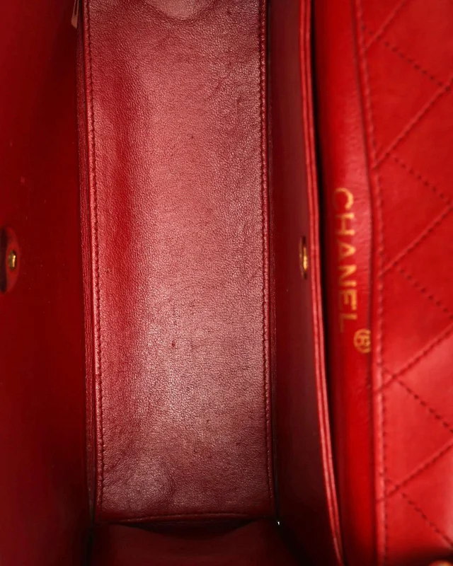 Chanel Leather Turnlock Chain Shoulder Bag (Red/Black) in Black Leather from A Retro Tale, photo 9 of 10