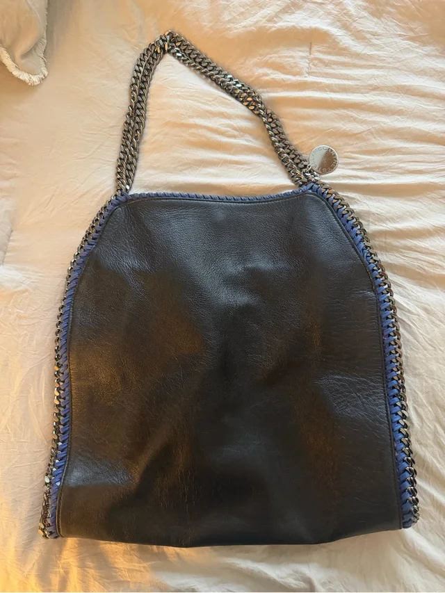 Stella McCartney Black Shoulder Tote With Blue Trim in blue|black Leather from Poshmark